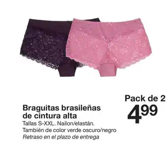 Zeeman Braguitas Brasileñas De Cintura Alta Tallas S-XXL Pack de 2 oferta