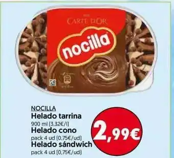 Hiper Usera Nocilla Helado Tarrina 900ml, Helado Cono 4 ud., Helado Sándwich 4 ud. oferta