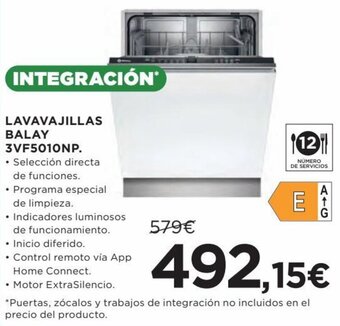 Hipercor Lavavajillas balay 3VF5010NP oferta