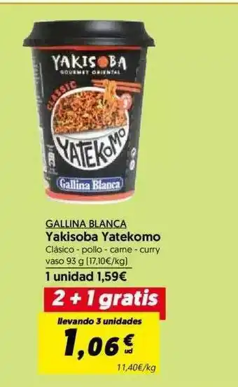 Hiper Usera Gallina Blanca Yakisoba Yatekomo 2+1 Gratis 93g oferta