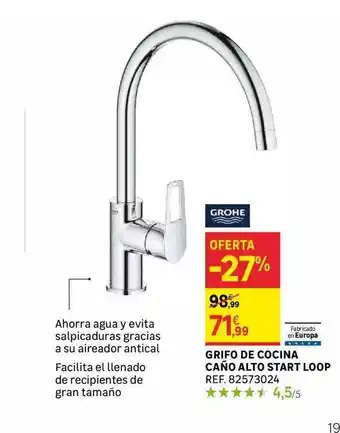 Leroy Merlin Grifo de cocina caño alto start loop oferta
