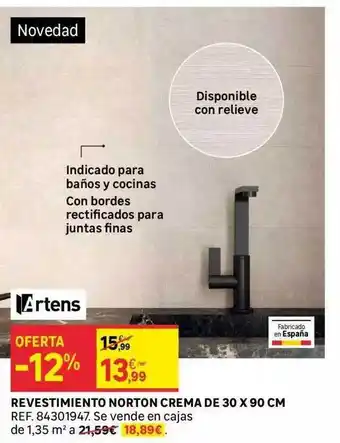 Artens revestimento norton crema de 30 x 90 cm