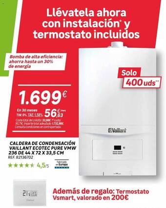 Leroy Merlin Caldera de condensación vaillant ecotec pure vmw 236 de 44 x 72 x 33.5 cm oferta