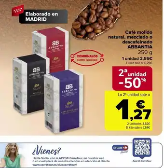 Carrefour Café molido natural mezclado o descafeinado abbantia oferta