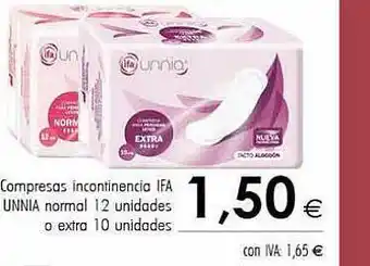 Cash Ifa Compresas incontinencia ifa unnia normal 12 o extra 10 oferta