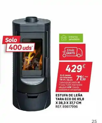 Leroy Merlin Estufa de leña tara eco de 85.8 x 38.3 x 37.7 cm oferta