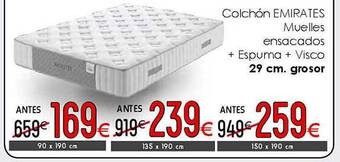Atrapamuebles Colchón emirates muelles ensacados + espuma + visco oferta