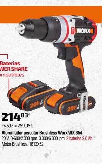 Cadena88 Atornillador percutor brushless worx wx 354 oferta