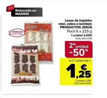 Carrefour 2a unidad -50% lazos de hojaldre miel cebra o bombón productos jesús oferta