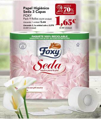 Gadis 2a unidad 70% descuento papel higiénico seda 3 capas foxy oferta