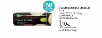 Hipercor -50% segunda unidad queso de cabra en rulo oferta
