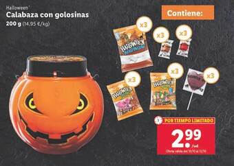 Lidl Halloween calabaza con golosinas oferta