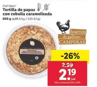 Lidl Chef select tortilla de papas con cebolla caramelizada oferta