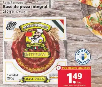 Lidl Panna pomodoro base de pizza integral oferta