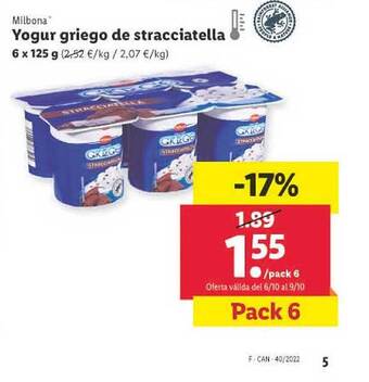 Lidl Milbona yogur griego de stracciatella oferta
