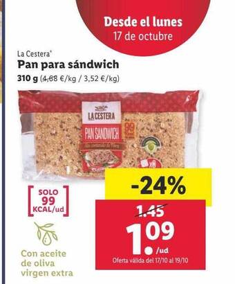 Lidl La cestera pan para sándwich oferta