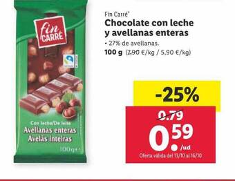 Lidl Fin carré chocolate con leche y avellanas enteras oferta