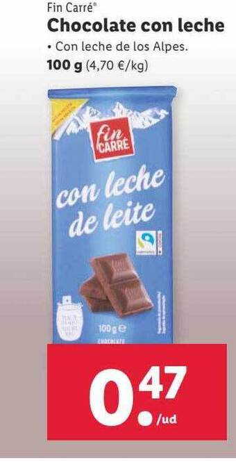 Lidl Fin carré chocolate con leche oferta