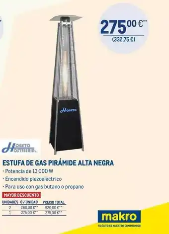 Makro Hobeto hosteteleria estufa de gas pirámide alta negra oferta