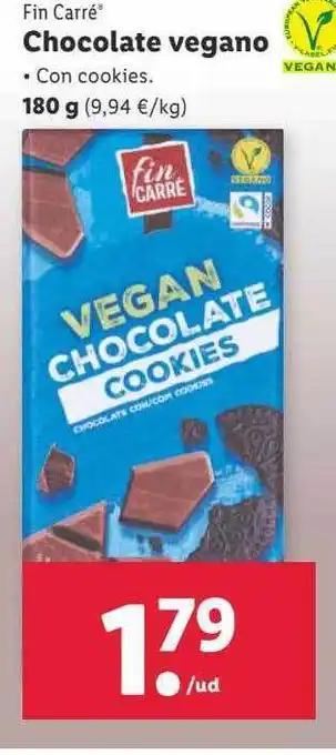 Lidl Fin carré chocolate vegano oferta