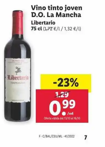 Lidl Vino tinto joven d.o. la mancha libertario oferta