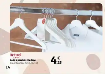 Alcampo Lote 6 perchas madera actuel oferta