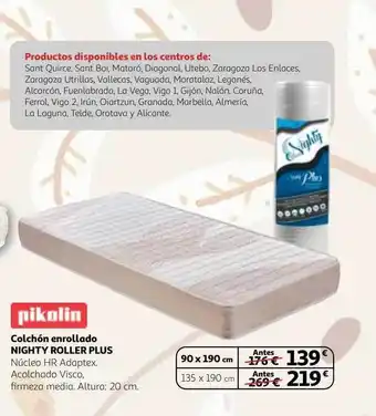 Alcampo Colchón enrollado nighty roller plus pikolin oferta