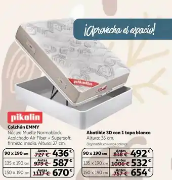 Alcampo Pikolin colchón emmy abatible 3d con 1 tapa blanco oferta