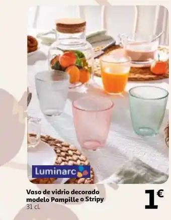 Alcampo Vaso de vidrio decorado modelo pampille o stripy oferta
