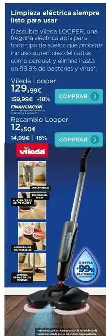La tienda en casa Limpieza eléctrica siempre listo para usar descubre vileda looper, una fregona eléctrica apta para todo tipo de suelos que p oferta