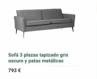 Merkamueble Sofé 3 plazas tapizado gris oscuro y patas metálicas oferta