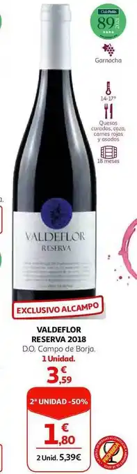 Alcampo Valdeflor reserva 2018 d.o. campo de borja oferta