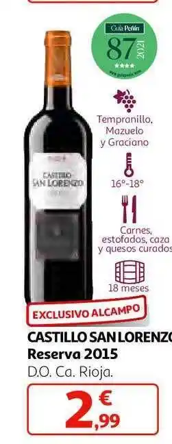 Alcampo Castillo san lorenzo reserva 2015 d.o.ca. rioja oferta