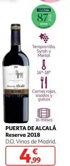 Alcampo Puerta de alcalá reserva 2018 d.o. vinos de madrid oferta