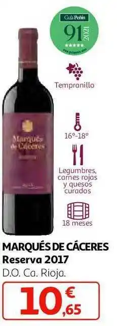 Alcampo Marqués de cáceres reserva 2017 d.o.ca. rioja oferta
