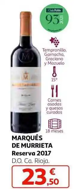 Alcampo Marqués de murrieta reserva 2017 d.o.ca. rioja oferta