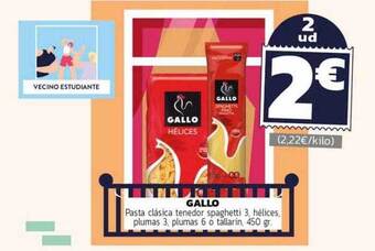 Supermercados Lupa Gallo pasta clásica tenedor spaghetti 3 hélices, plumas 3, plumas 6 o tallarin oferta
