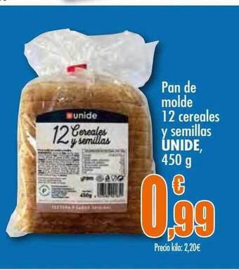 Unide Supermercados Pan de molde 12 cereales y semillas unide oferta