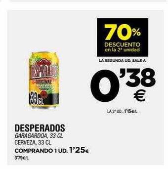 BM Supermercados 70% descuento en la 2a unidad desperados cerveza oferta