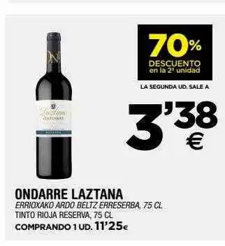 BM Supermercados 70% en la 2da unidad ondarre laztana tinto rioja reserva oferta