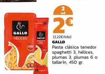 Supermercados Lupa Gallo pasta clásica tenedor spaghetti 3, hélices, plumas 3, plumas 6 o tallarín oferta