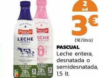 Supermercados Lupa Pascual leche entera, desnatada o semidesnatada oferta
