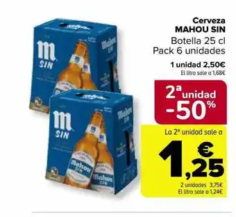 Carrefour 2a unidad -50% cerveza mahou sin botella pack 6 oferta