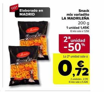 Carrefour 2a unidad -50% snack mix variadito la madrilena oferta