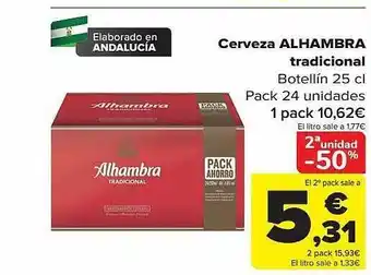 Carrefour 2a unidad -50% cerveza alhambra tradicional botellín pack 24 oferta