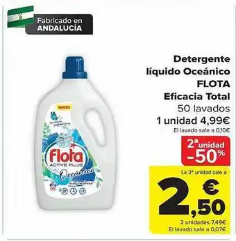 Carrefour 2a unidad -50% detergente líquido oceánico flota eficacia total 50 lavados oferta