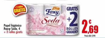 Unide Supermercados Papel higiénico foxy seda 4 + 2 rollos gratis oferta