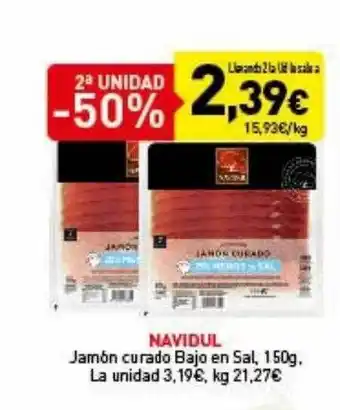 Hiperber 2a unidad -50% navidul jamón curado bajo en sal oferta