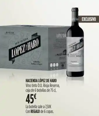 Hipercor Hacienda lópez de haro vino tinto d.o. rioja reserva oferta