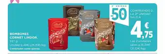 Hipercor 2a unidad -50% bombones cornet lindor oferta
